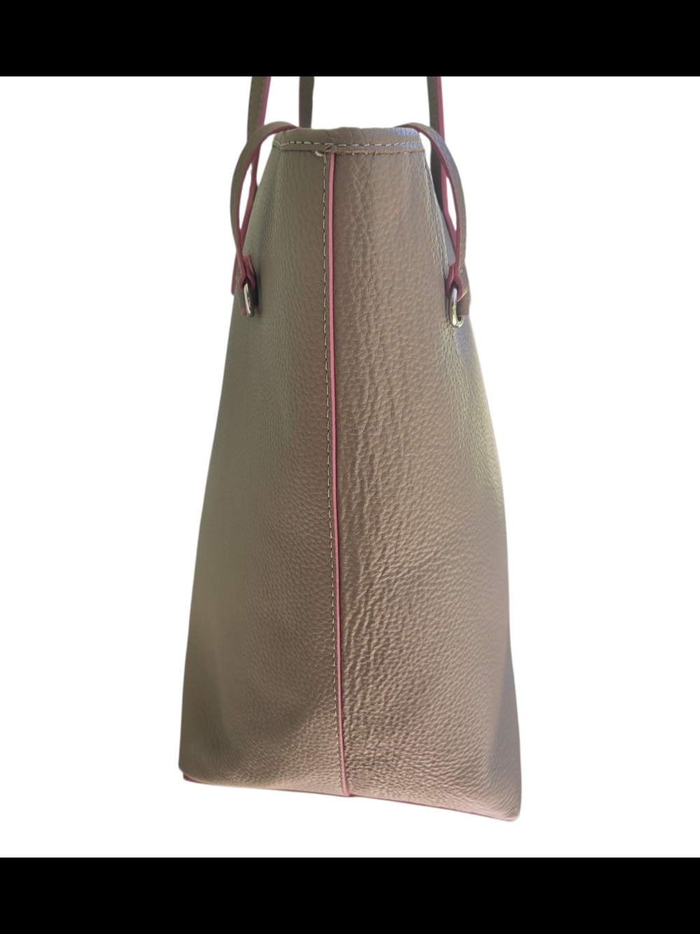 Lodis Taupe Pebbled Leather Work Tote With Pink Trim - Picture 4 of 12
